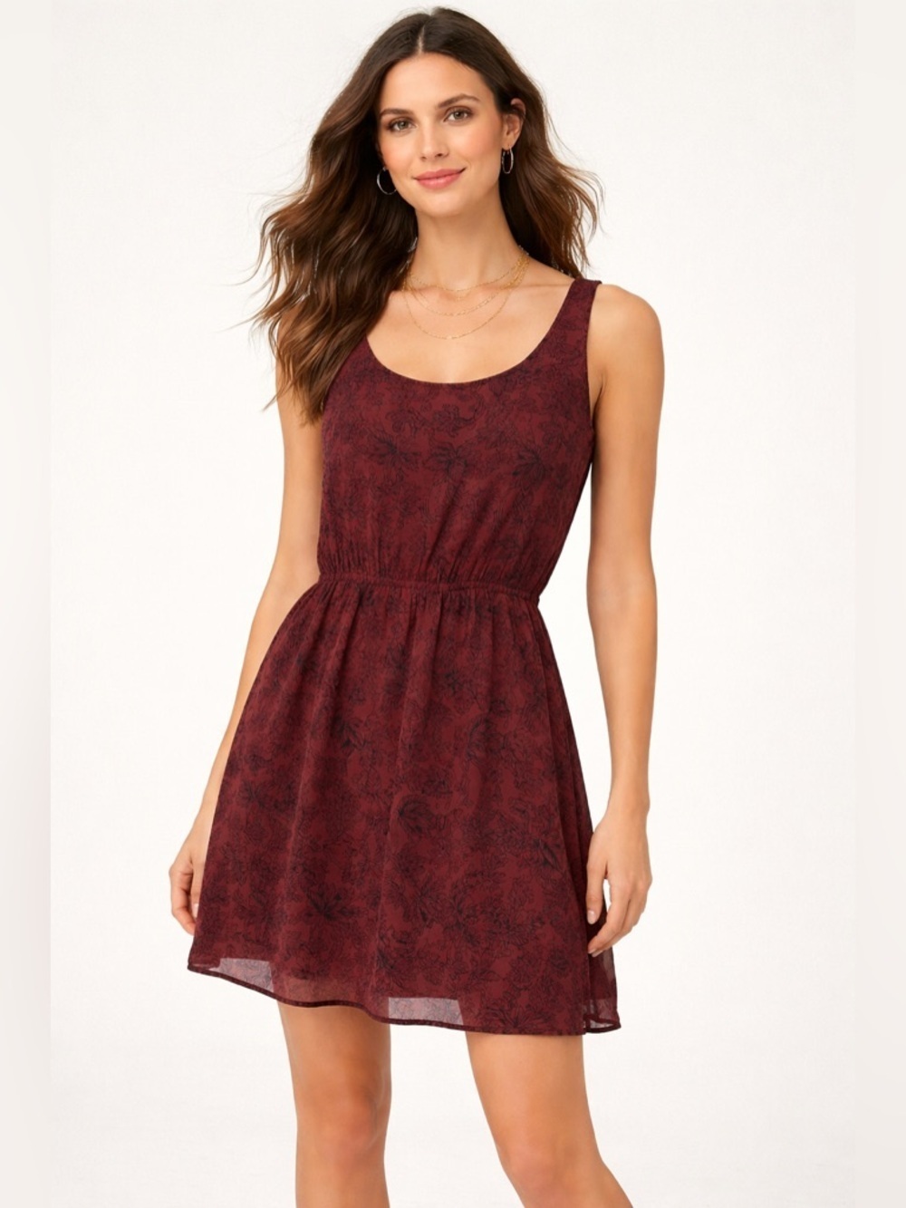 Y2K Abercrombie & Fitch Maroon Patterned Midi Dress